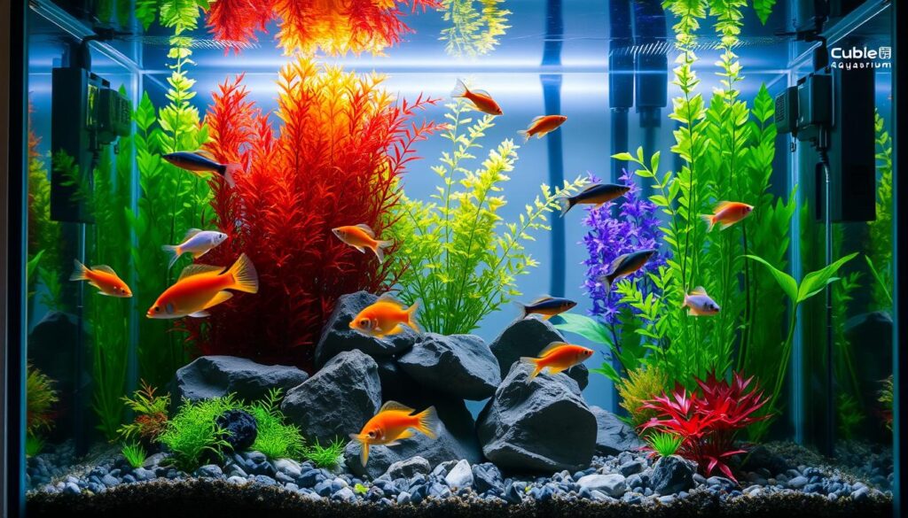 Aquário de 20 litros com plantas e animais Aquário de 20 litros com plantas, pedras e sistema de filtragem