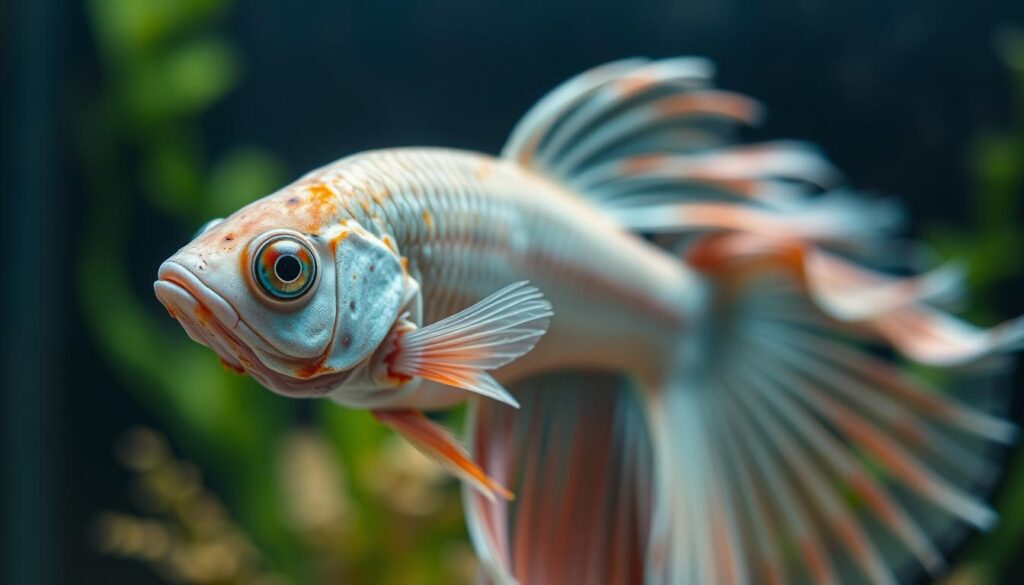 Peixe betta sendo observado em aquário Peixe betta sendo observado de perto em um aquário