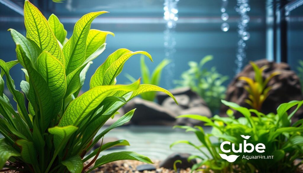 Cryptocoryne beckettii em um aquário plantado