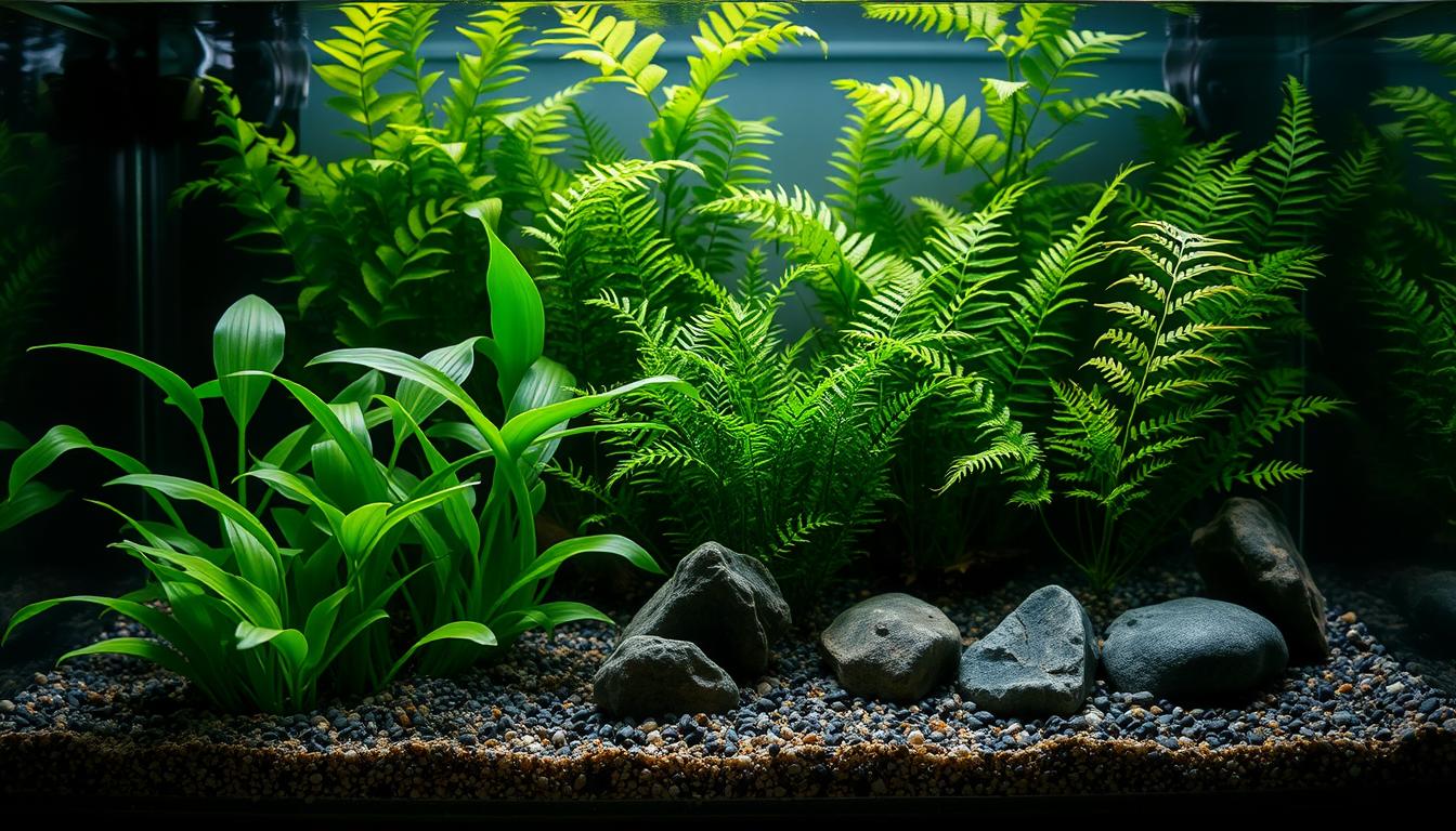 Quais plantas crescem bem com pouca luz no aquário?
